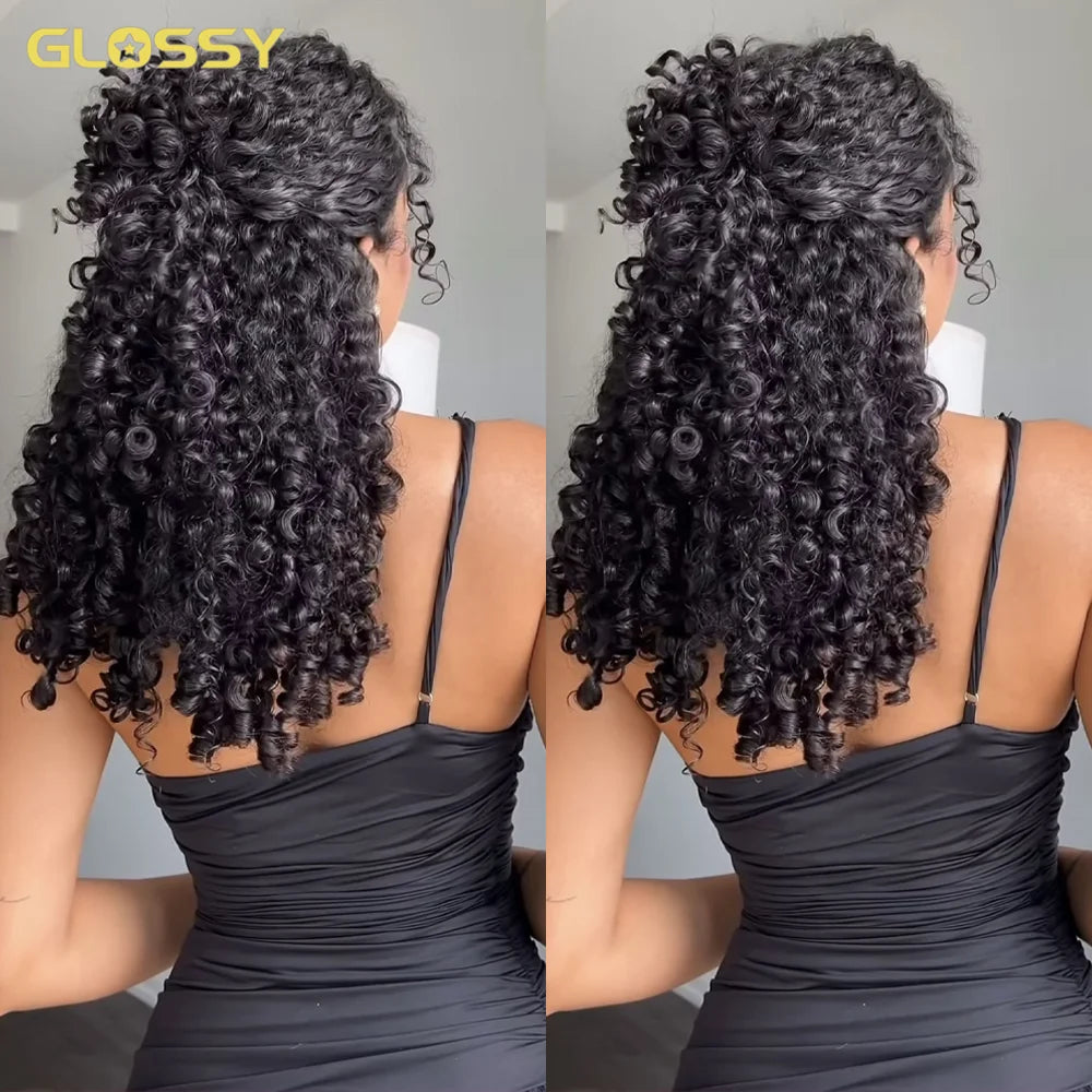 Burmese Curly Human Hair Kinky Culry 3 IN 1 Half Wig