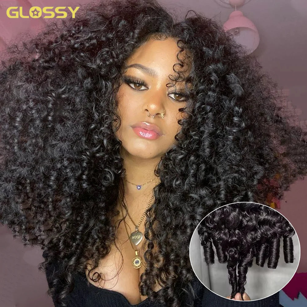 Burmese Curly Human Hair Kinky Culry 3 IN 1 Half Wig