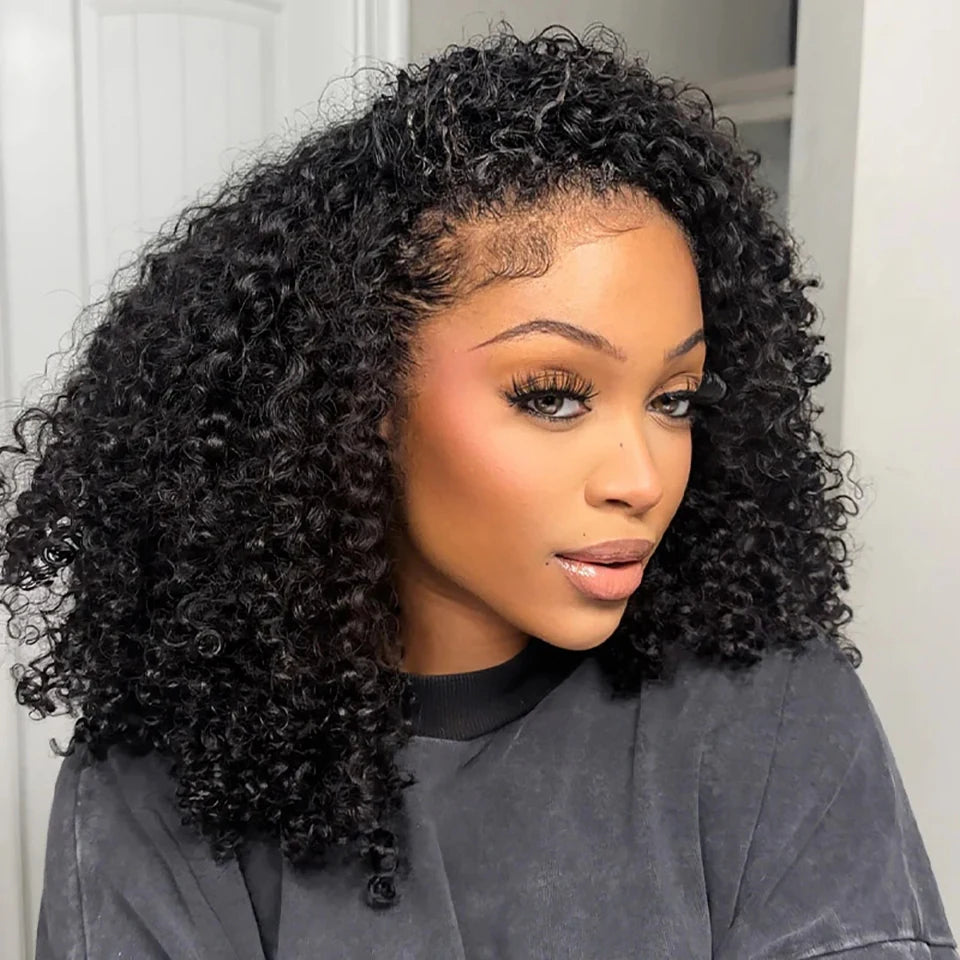 Burmese Curly Human Hair Kinky Culry 3 IN 1 Half Wig