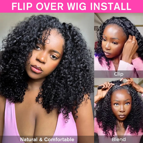 Burmese Curly Human Hair Kinky Culry 3 IN 1 Half Wig